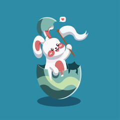 Cute Easter Bunny in Egg Illustration
