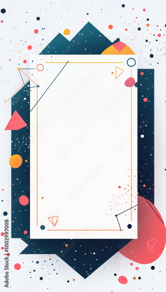 Sticker Playful geometric frame with colourful shapes and playful background