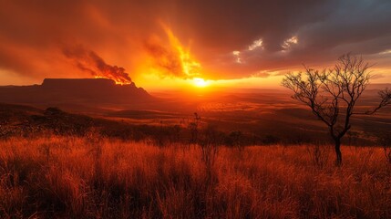Fototapeta premium A beautiful sunset over a dry, barren landscape