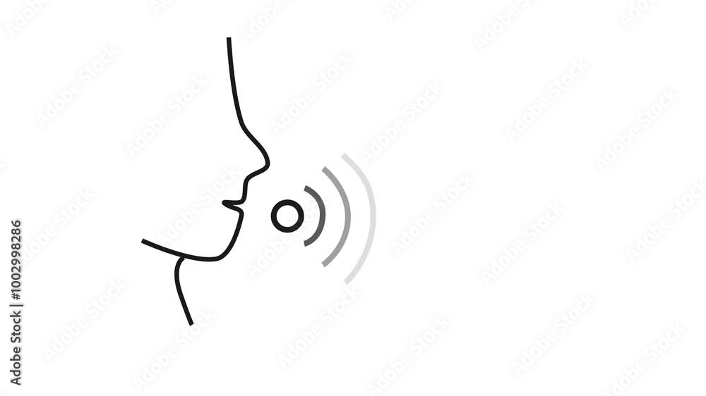 Poster man talking linear icon animation on white background. online person speak with sound signal