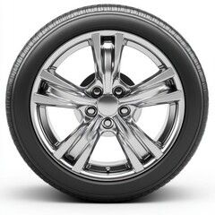 Obraz premium Close-up of a shiny chrome car wheel with a black tire