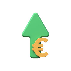 Obraz premium 3D rendering of green arrow and euro coins. Financial growth concept