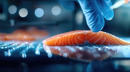 Closeup of Lab-Grown Fish Fillet Inspection