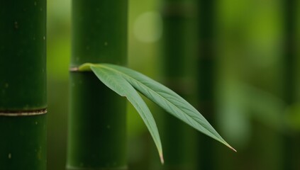 Fototapeta premium A bamboo-filled backdrop with verdant plants and leaves