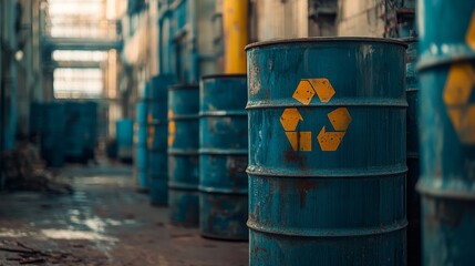 Obraz premium Barrels of hazardous radioactive material in storage