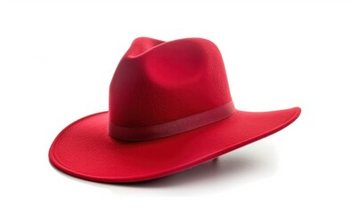 Red cowboy hat isolated on a white background. Fashion accessory design for poster and print.