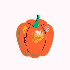 Bell pepper on a light background, drawing, hand drawn illustration
