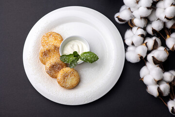 Delicious cheesecakes on a plate. Close up