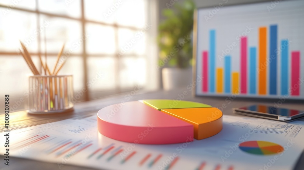 Poster colorful chart and graphs on a modern desk