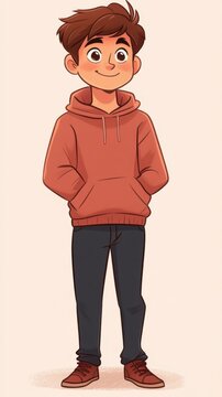 recommend clip art: Smiling cartoon boy in a red hoodie and blue jeans
