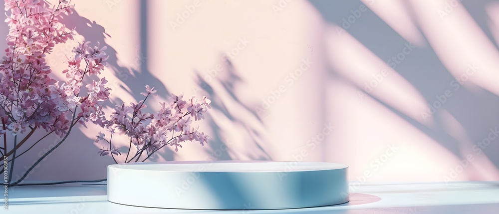Poster Elegant Display with Cherry Blossoms and Soft Shadows