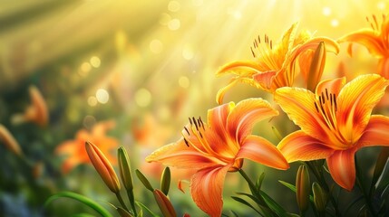 Obraz premium Day lilies bloom in summer, turning orange.