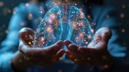 An Artistic Representation of Illuminated Lungs Held in Hands A Breathing Life Concept