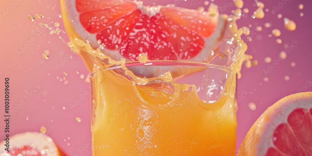 Aufkleber zoomed-in view of a grapefruit segment with juice pouring into a glass.
