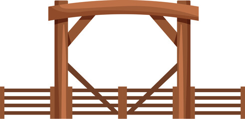 Illustration of a wooden gate entrance with an arch and fence, isolated on a white background