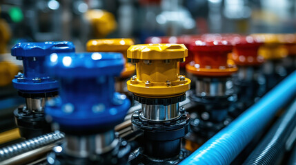 Industrial machinery with colorful control valves and pipes