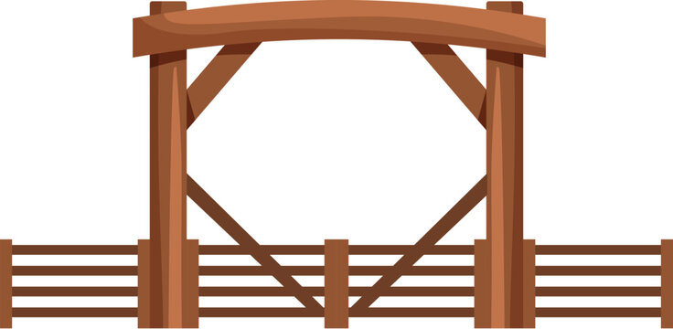 Illustration of a wooden gate entrance with an arch and fence, isolated on a white background
