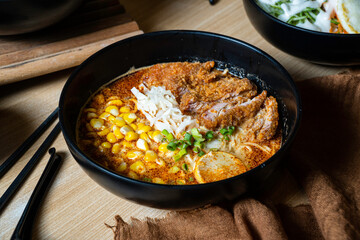 Ramen is a Japanese noodle soup with thick broth, with additions such as meat, soft-boiled eggs,...