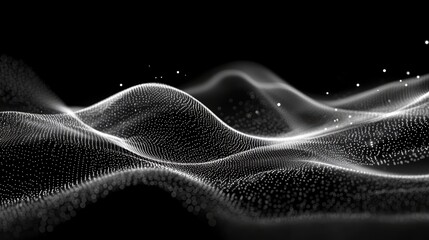 Abstract digital wave of particles in black white