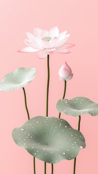 Elegant lotus flowers with soft pink petals and green leaves