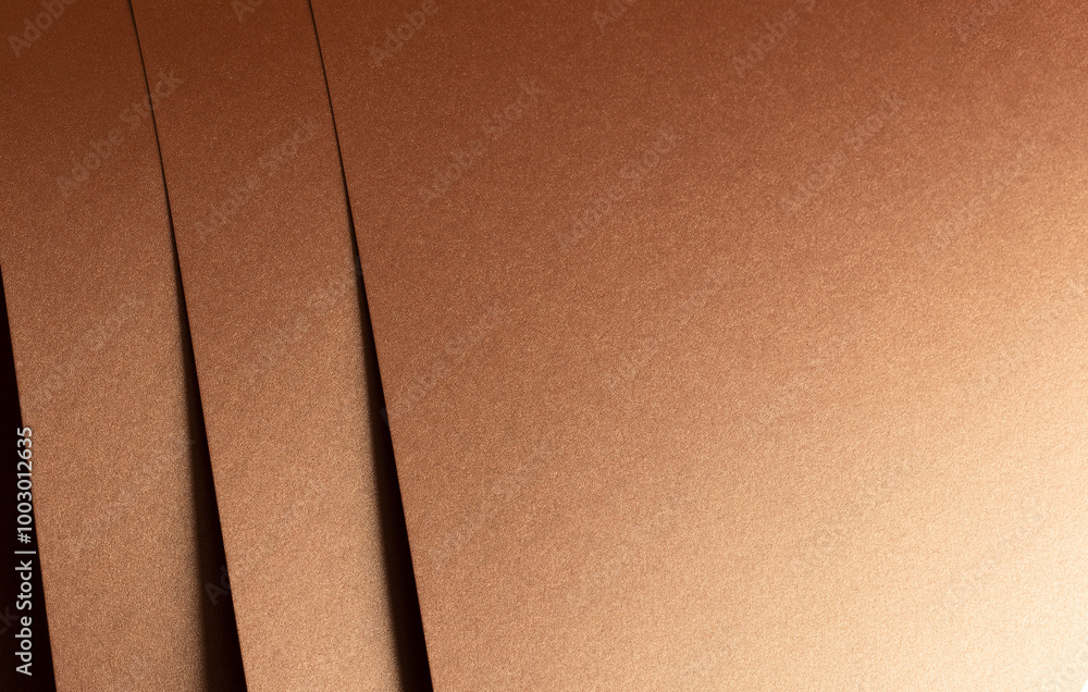 Poster Copper metallic texture with layered folds and a smooth, reflective surface. Geometric lines and abstract design create an elegant, shiny aesthetic. The minimal structure