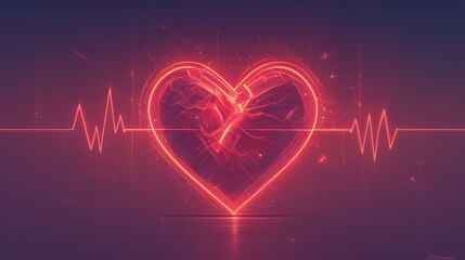 A glowing red heart with cracks, surrounded by a heartbeat line. A digital representation of a broken heart.