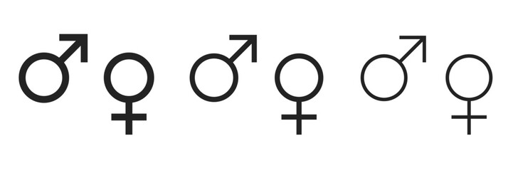 Sex man boy and woman girl as Mars and Venus black isolated illustration set. Vector icons in flat style © Denys