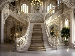 Naklejka premium Elegant staircase in a luxurious interior space.