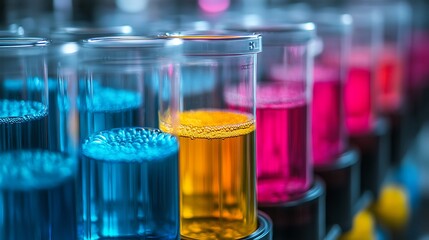 a protein purification process using chromatography. The intricate equipment is filled with colorful liquids, showcasing the complexity and precision of biopharmaceutical production.