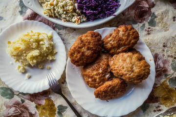 traditional home meal, Polish dinner, cutlets
