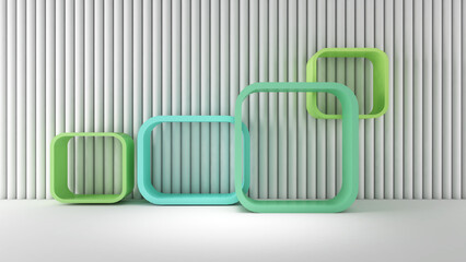 Product model White background and curved green square box.,mock up podium for product presentation,3D rendering