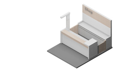 Isometric view of a  mobile shop,counter shop and cabinet, 3d rendering.