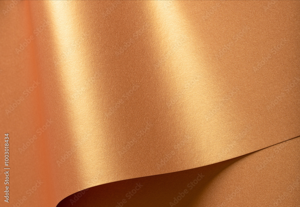 Poster golden paper with a metallic texture and chic waves, featuring a glowing gradient and shiny reflecti