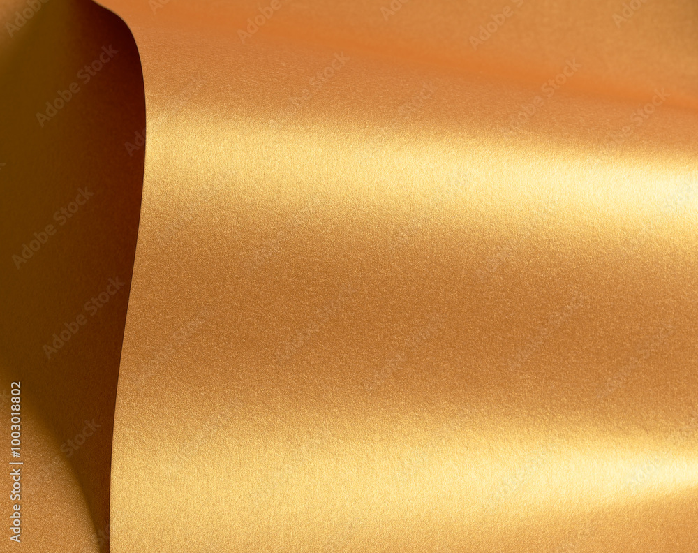 Aufkleber golden paper with a metallic texture and wavy folds. the shiny, glowing surface features rich brass 