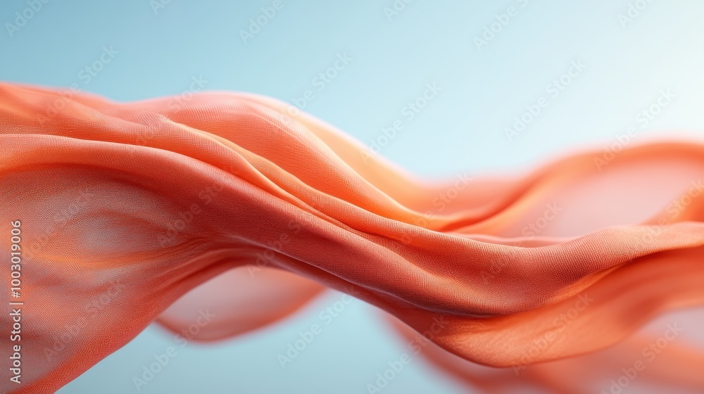 Poster a delicately textured peach fabric draping and flowing seamlessly, evoking a sense of calm and seren