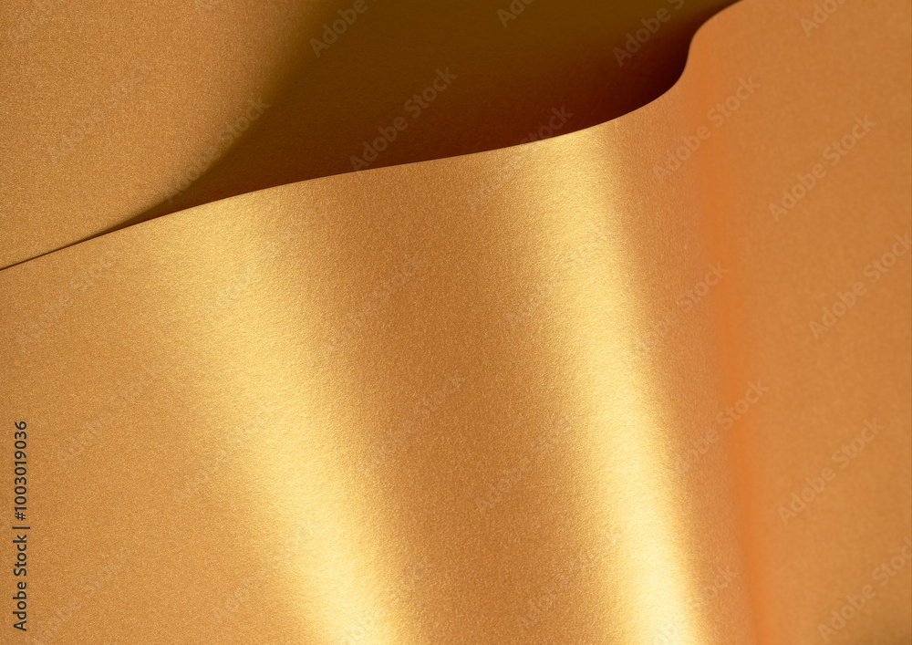 Poster golden paper with a metallic texture, featuring chic waves and glossy reflections in brass and yello