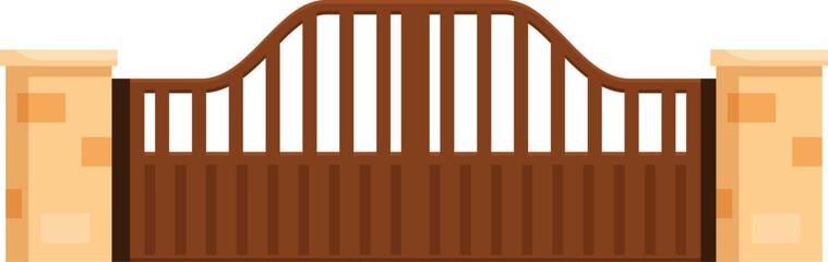 Brown metal automatic gate with a curved top is closing, providing security and privacy