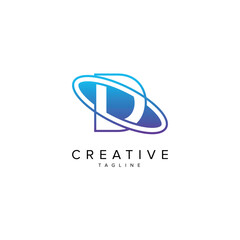 Modern Letter D and Planet Logo Design. Initial Vector Template.