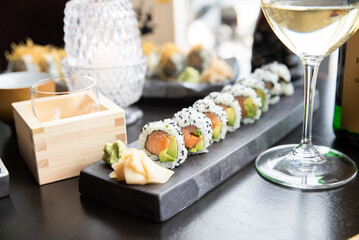 sushi, meal, food, sushi bar, cocktail bar, Japanese, Japanese food, rice, restaurant, fresh, salmon, cuisine, appetizer, dinner