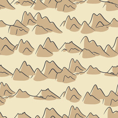 Hand drawn mountain seamless pattern. Landscape pattern. Vector illustration. Hills or sand dunes top view