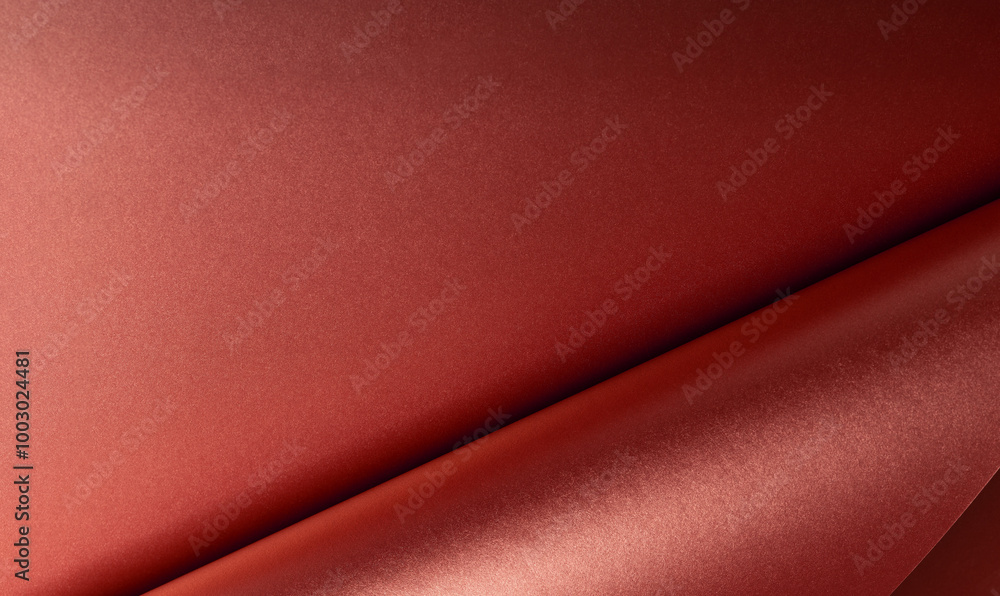 Leinwandbilder Red metallic paper with a glossy, reflective texture and smooth folds. Scarlet surface with abstract patterns and elegant, curved details. The subtle sheen and soft light create a