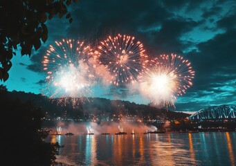 A breathtaking display of fireworks illuminated the night sky over the river