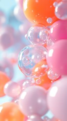 3d render, abstract background with spheres and tubes in orange pink white...