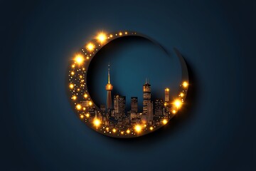 Abstract urban nightlife icon, featuring a minimal city skyline with glowing dots representing vibrant nightlife activity