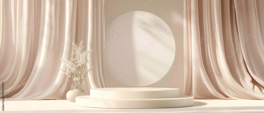 Poster elegant minimalist showcase with soft drapery