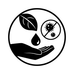 hand with leaves and drop falling with germ protection icon vector eps