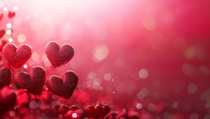 Valentine's Day background with red hearts, red and pink colors, red gradient...