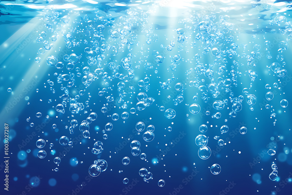 Aufkleber underwater scene with bubbles and light rays creating a tranquil atmosphere.