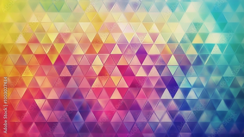 Poster vibrant triangle pattern showcases colorful gradient design in soft light