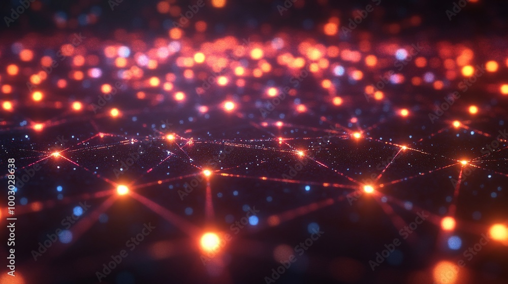Poster glowing data nodes connecting in 3d illustration